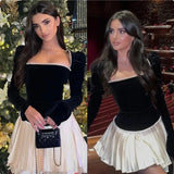 Amfeov Morden Black Mini Mermaid Prom Dressess Sexy Long Sleeves Short Evening Dress Square Collar Saudi Arabia Formal Dress