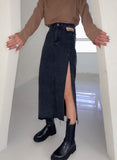Amfeov New Summer Women's Long Denim Skirts Vintage High Wasit Jeans Skirt Straight Side Split A-line Pencil Skirts Female