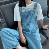 Summer Denim Jumpsuits Women Casual Loose Overalls Korean Style Vintage Long Pants Oversized Wide Leg Jeans Rompers 2021 New