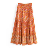 Amfeov Women Maxi Skirt Cotton Orange Floral Print Split Sexy Summer Skirts Vintage Beach Casual Clothes Boho Long Women Skirts