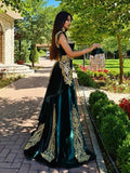 Amfeov 4 Pieces Velvet Evening Dress Removable Skirt Arabic Split Prom Gowns Appliques Lace Tassel High Neck Algerian Outfit