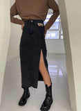Amfeov New Summer Women's Long Denim Skirts Vintage High Wasit Jeans Skirt Straight Side Split A-line Pencil Skirts Female