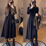 cold weather outfits Amfeov Fashionable Cropped Leather Jacket With Dress Set Women's Single Piece Suit Matching Outfit Elegant Style In Two Pieces