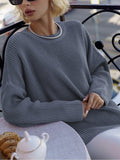 christmas outfit Amfeov Long Sleeves Loose Solid Color Split-Joint Round-Neck Sweater Tops