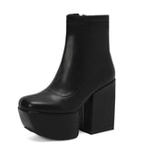 cold weather outfits Amfeov Patent Leather Women Ankle Boots Toe Chunky Heels 12cm Platform Hill Size 46 47 48 Sexy Dating Bota