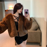 cold weather outfits Amfeov Plus Size Winter Korean Style Leather Alternative Eco-Friendly Plush Jacket High-End Thickened Cropped Overcoat For Plus Size