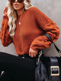 christmas outfit Amfeov Long Sleeves Loose Hollow Solid Color Round-Neck Knitwear Pullovers Sweater Tops