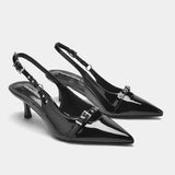 Amfeov 2024 Summer High Heel Sandals Buckle Punk Style Stiletto Pointed Toe Sexy Fashion Women's Shoes Luxury Sandals Women Designers