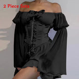 cold weather outfits Amfeov Summer Sweet Women 2 Piece Dress Sets Pink Chiffon Dress Off Shoulder Outfits Lace-up Corset Bustier Two Piece Party Dress Suits