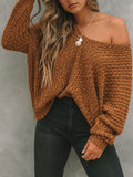 christmas outfit Amfeov Long Sleeves Loose Solid Color V-Neck Knitwear Pullovers Sweater Tops