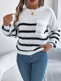 christmas outfit Amfeov Long Sleeves Loose Contrast Color Pockets Split-Joint Round-Neck Pullovers Sweater Tops