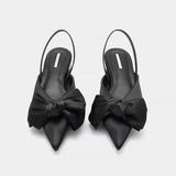 Amfeov 2024 Fashion Shoes Female One Pedal Women's Pumps Summer Pointed Toe Bow Tie Sexy Dress Party Shoes Ladies Shallow Chunky Heels