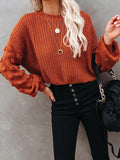 christmas outfit Amfeov Long Sleeves Loose Hollow Solid Color Round-Neck Knitwear Pullovers Sweater Tops