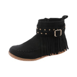 Amfeov Vintage Women Boots Suede Ankle Boots Fringe Women Shoes Winter Boots Women Side Zipper Casual Shoes Round Toe Ladies Snow Boot