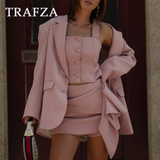 cold weather outfits Amfeov 2024 Spring Summer Solid Office Lady Suits Fashion Shrug Single Breasted Blazers+Short Slim Vests+Pleat Mini Short Skirts