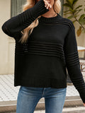 christmas outfit Amfeov Long Sleeves Loose Hollow Solid Color Round-Neck Knitwear Pullovers Sweater Tops