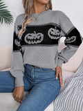 christmas outfit Amfeov Long Sleeves Loose Contrast Color Split-Joint Round-Neck Pullovers Sweater Tops