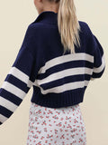 christmas outfit Amfeov Long Sleeves Loose Contrast Color Striped Lapel Sweater