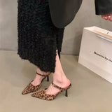 Amfeov New Leopard Slippers Shoes Women Slides Sandals Female Footwear Slingbacks Mules Ladies High Heels 2024 Sandals Pumps Shoes