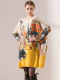 christmas outfit Amfeov Original Loose Cartoon Printed Round-Neck Long Sleeves Sweater Dress