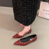 Amfeov New Footwear Fashion Designer Rivet Ladies Flats With Shoes Pointed Toe Shallow Women Flats Boat Shoes Female Slides