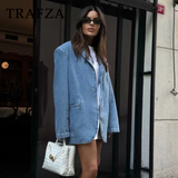 cold weather outfits Amfeov 2024 Spring Summer Casual Women Denim Blazers Fashion Vintage Solid Shrug Loose Single Breasted Chic Ladies Blazers