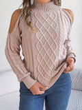 christmas outfit Amfeov Long Sleeves Loose Hollow Solid Color Cold Shoulder Pullovers Sweater Tops