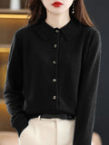 christmas outfit Amfeov Casual Loose Long Sleeves Buttoned Solid Color Lapel Collar Cardigan Tops