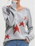 christmas outfit Amfeov Long Sleeves Loose Split-Joint V-Neck Pullovers Sweater Tops