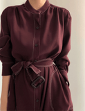 Amfeov Stand Collar Single Loose Tie Trench Dress