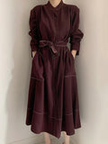 Amfeov Stand Collar Single Loose Tie Trench Dress