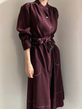 Amfeov Stand Collar Single Loose Tie Trench Dress