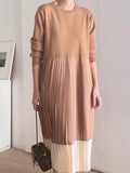 Amfeov Loose Contrast Panel Pleated Long Dress