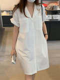 Amfeov Simple Lapel Single Breasted Shirt Dress