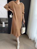 Amfeov Casual Hooded Knitted Long Dress