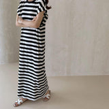 Amfeov Simple Long Striped Comfy Dress