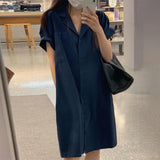 Amfeov Simple Lapel Single Breasted Shirt Dress