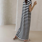 Amfeov Simple Long Striped Comfy Dress