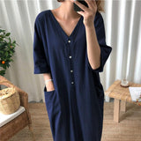 Amfeov Chic V-neck Single Breasted Loose Dress