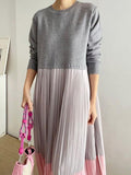 Amfeov Loose Contrast Panel Pleated Long Dress