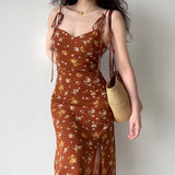 Amfeov Split-side Floral Slip Long Dress