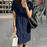 Amfeov Simple Lapel Single Breasted Shirt Dress