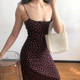 Amfeov Sexy Slim Retro Floral Slip Long Dress