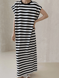 Amfeov Simple Long Striped Comfy Dress