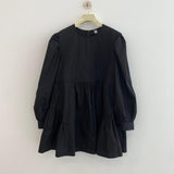 Amfeov Simple Black Loose Puff Sleeve Short Shirt Dress