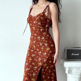 Amfeov Split-side Floral Slip Long Dress