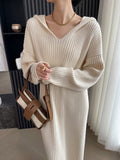 Amfeov Casual Hooded Knitted Long Dress