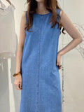 Amfeov Simple Backless Loose Denim Dress