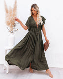 Amfeov Women Summer Vacation Short Sleeve A Line Maxi Dress