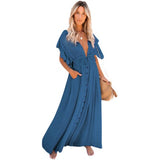 Amfeov Women Summer Vacation Short Sleeve A Line Maxi Dress